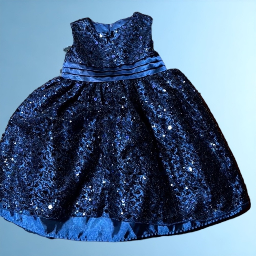 American Princess Dress Girl’s Size 2T Royal Blue Lace Sequins Crinoline